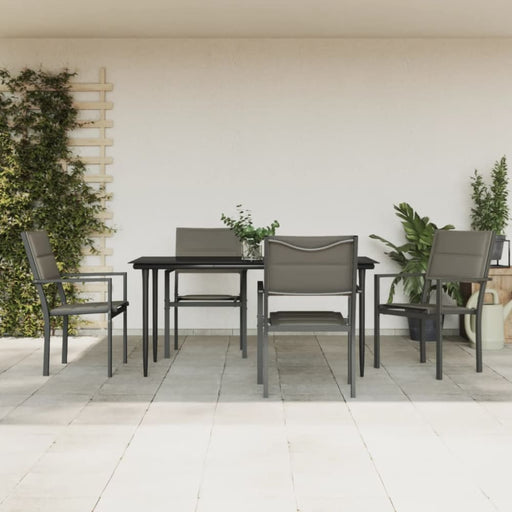 5 Piece Garden Dining Set Black Steel and Textilene Txbbitn