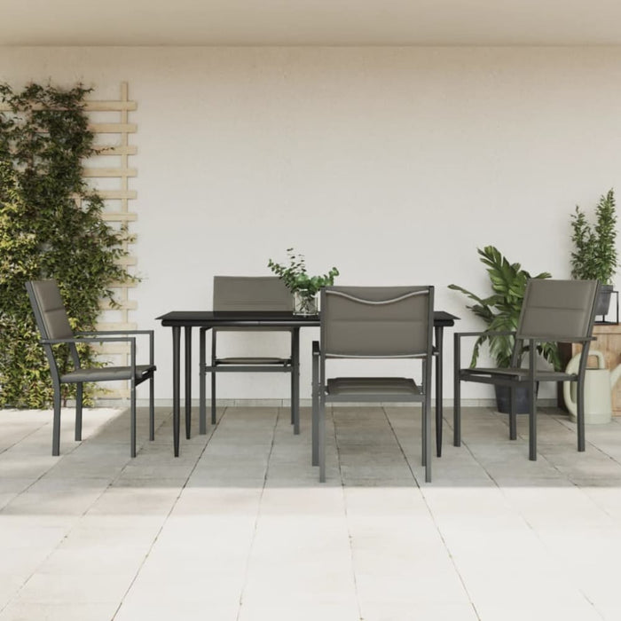 5 Piece Garden Dining Set Black Steel and Textilene Txbbitn
