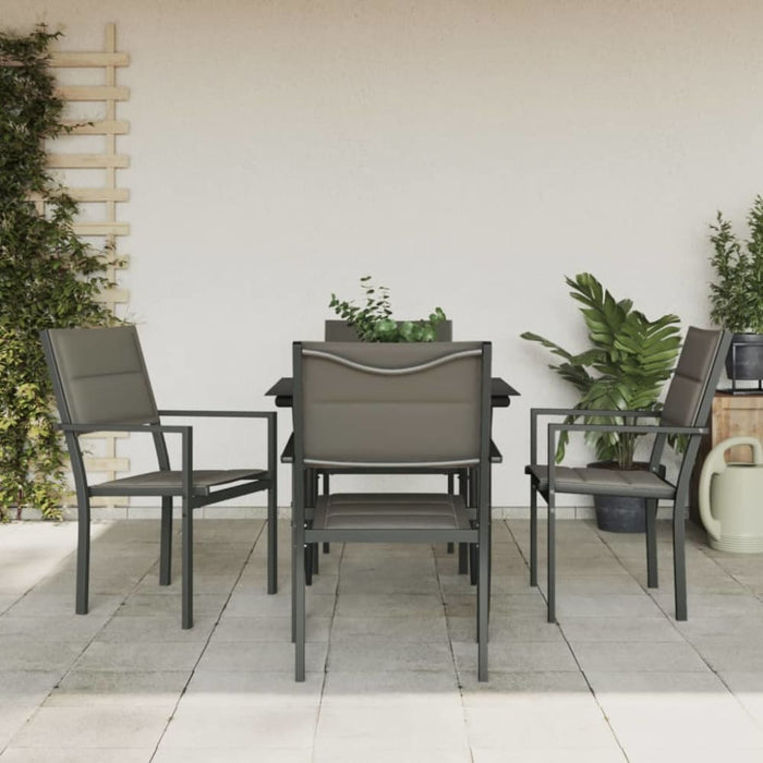 5 Piece Garden Dining Set Black Steel and Textilene Txbbitp