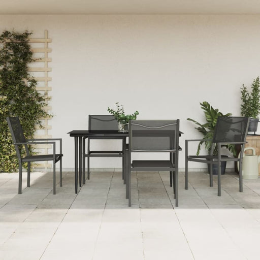5 Piece Garden Dining Set Black Steel and Textilene Txbbixb