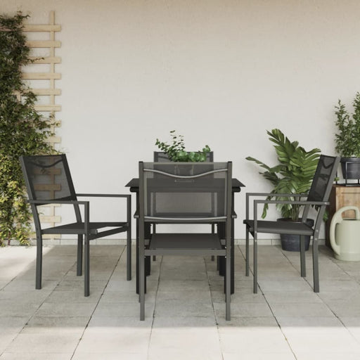 5 Piece Garden Dining Set Black Steel and Textilene Txbbixi