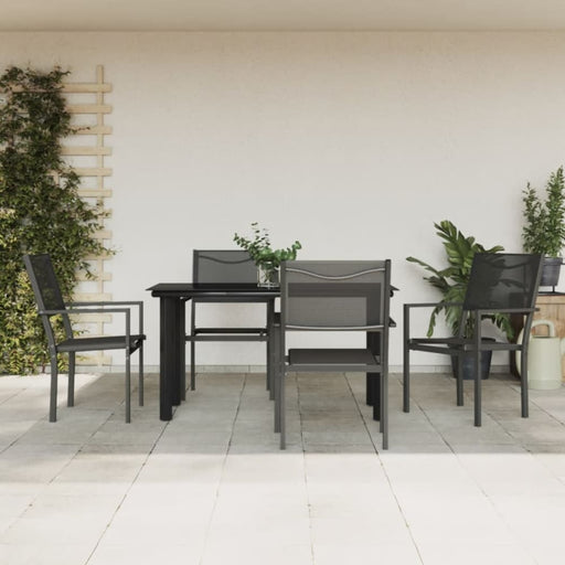 5 Piece Garden Dining Set Black Steel and Textilene Txbbixn