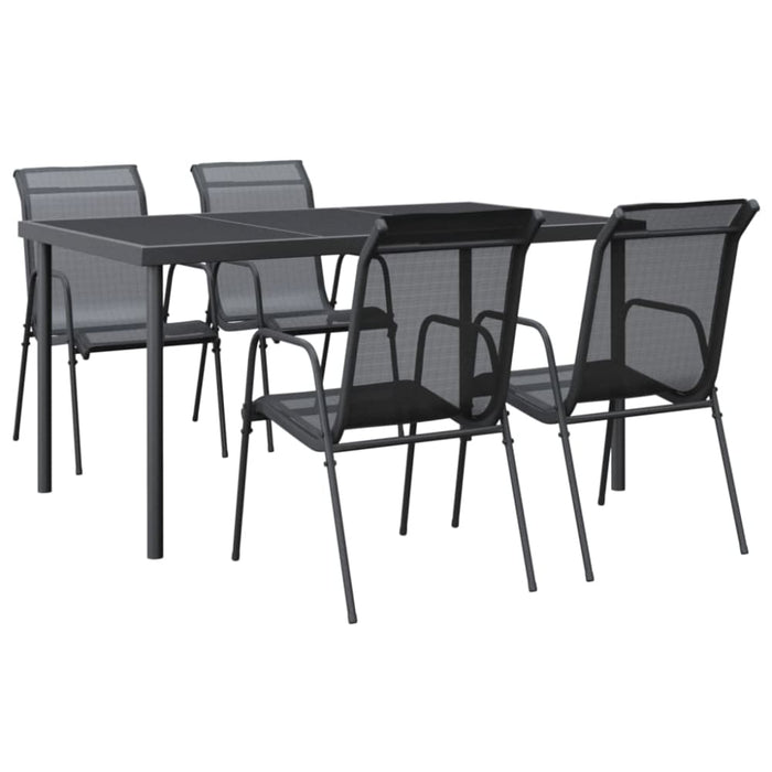 5 Piece Garden Dining Set Black Steel and Textilene Txbblin