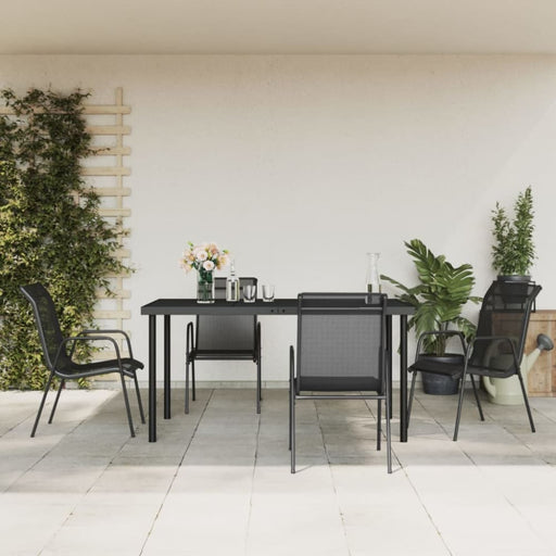 5 Piece Garden Dining Set Black Steel and Textilene Txbblin