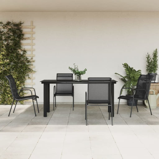 5 Piece Garden Dining Set Black Steel and Textilene Txbblka