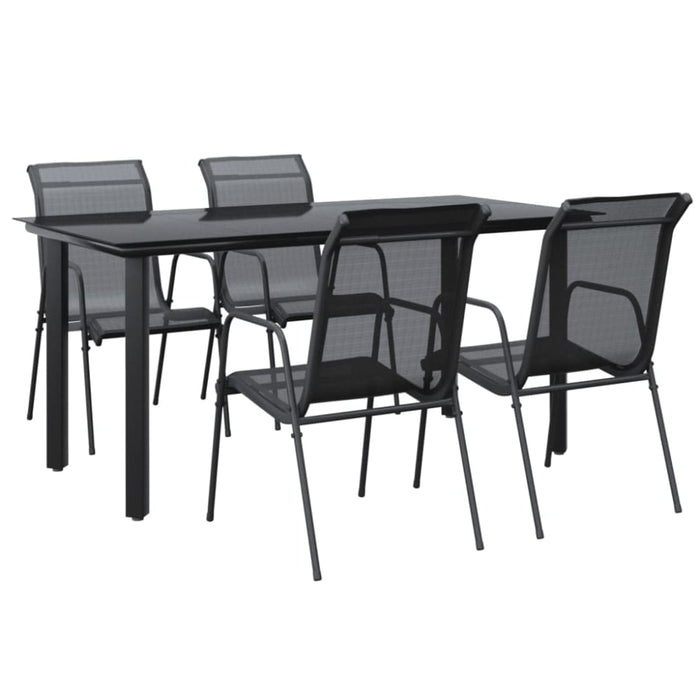 5 Piece Garden Dining Set Black Steel and Textilene Txbblka