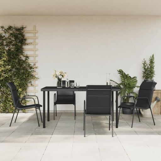 5 Piece Garden Dining Set Black Steel and Textilene Txbblkn
