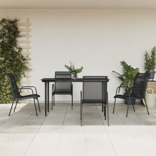 5 Piece Garden Dining Set Black Steel and Textilene Txbblna