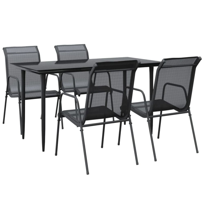 5 Piece Garden Dining Set Black Steel and Textilene Txbblna