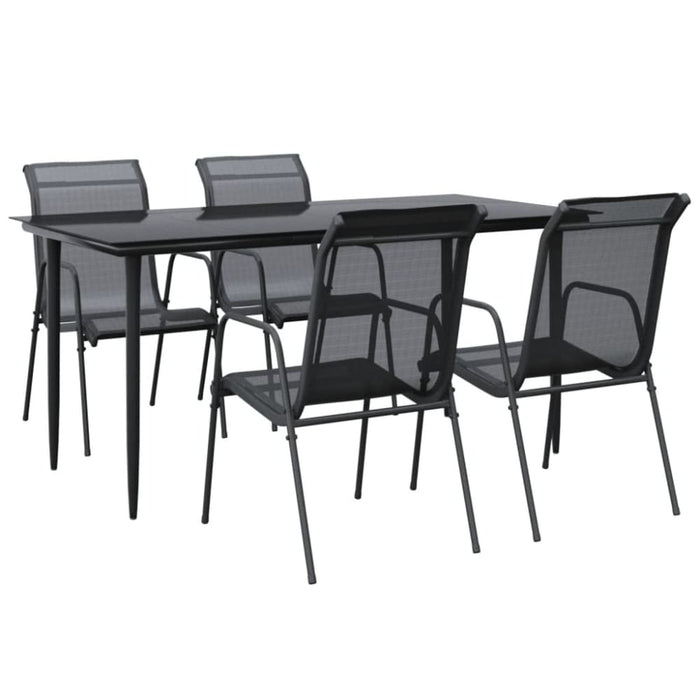 5 Piece Garden Dining Set Black Steel and Textilene Txbblnl