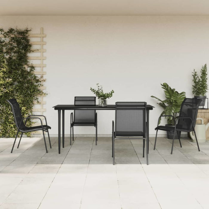 5 Piece Garden Dining Set Black Steel and Textilene Txbblnl