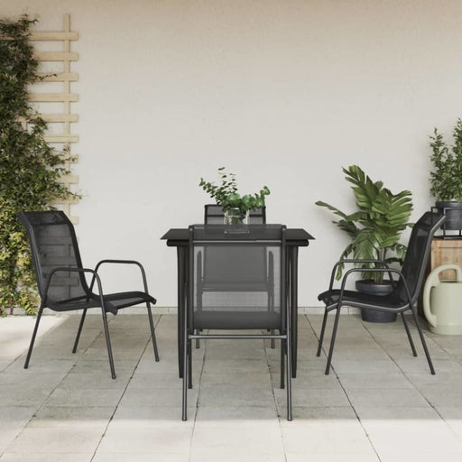 5 Piece Garden Dining Set Black Steel and Textilene Txbblnt