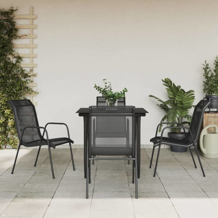 5 Piece Garden Dining Set Black Steel and Textilene Txbblnt