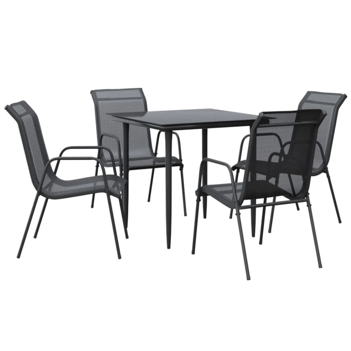 5 Piece Garden Dining Set Black Steel and Textilene Txbblnt