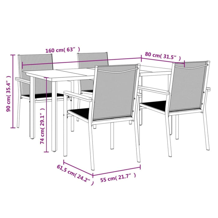 5 Piece Garden Dining Set Black Textilene And Steel Tonibap
