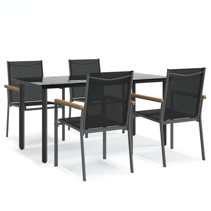 5 Piece Garden Dining Set Black Textilene And Steel Tonibap