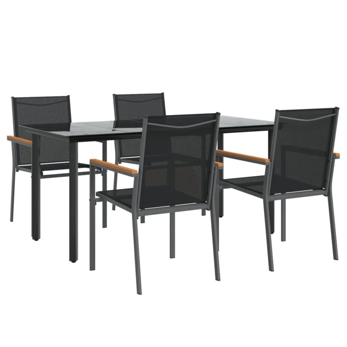5 Piece Garden Dining Set Black Textilene And Steel Tonibap