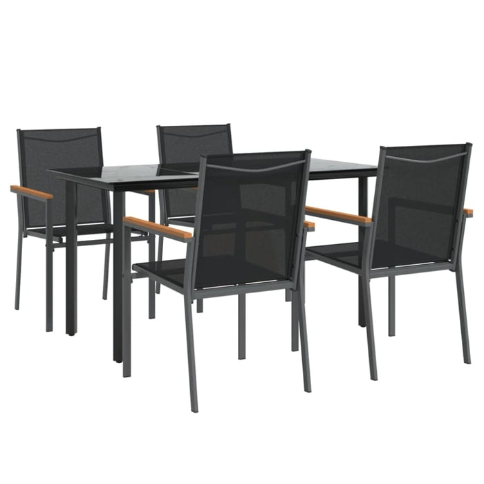 5 Piece Garden Dining Set Black Textilene And Steel Tonibat