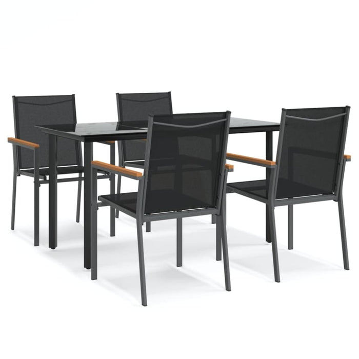 5 Piece Garden Dining Set Black Textilene And Steel Tonibat