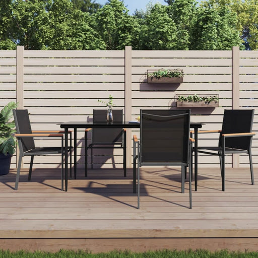 5 Piece Garden Dining Set Black Textilene And Steel Tonibti
