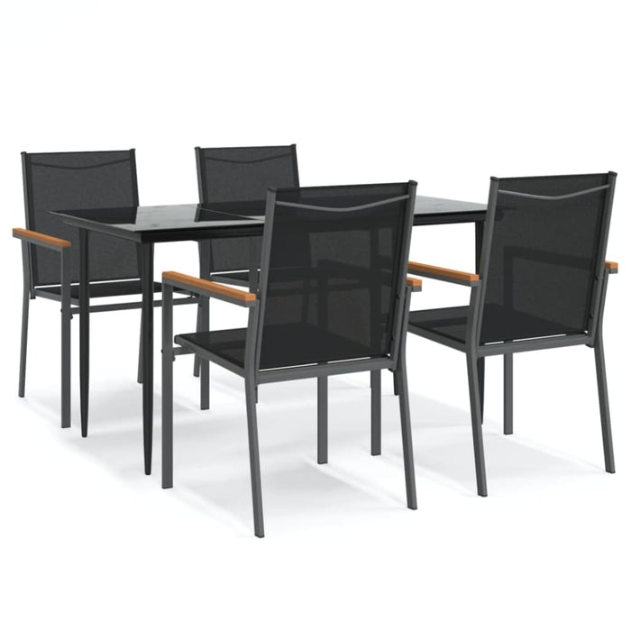 5 Piece Garden Dining Set Black Textilene And Steel Tonibtp