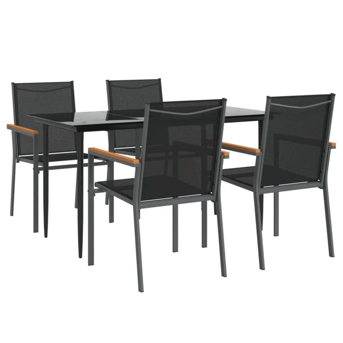 5 Piece Garden Dining Set Black Textilene And Steel Tonibtp