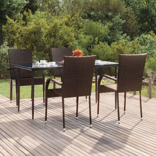 5 Piece Garden Dining Set Brown Poly Rattan Topllix