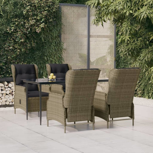 5 Piece Garden Dining Set Brown Poly Rattan Toplnob