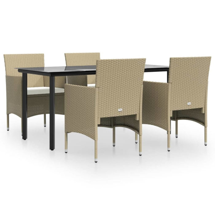5 Piece Garden Dining Set with Cushions Beige and Black