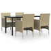 5 Piece Garden Dining Set with Cushions Beige and Black