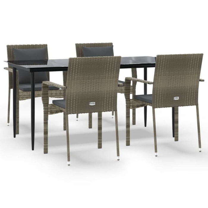 5 Piece Garden Dining Set With Cushions Black And Grey Poly