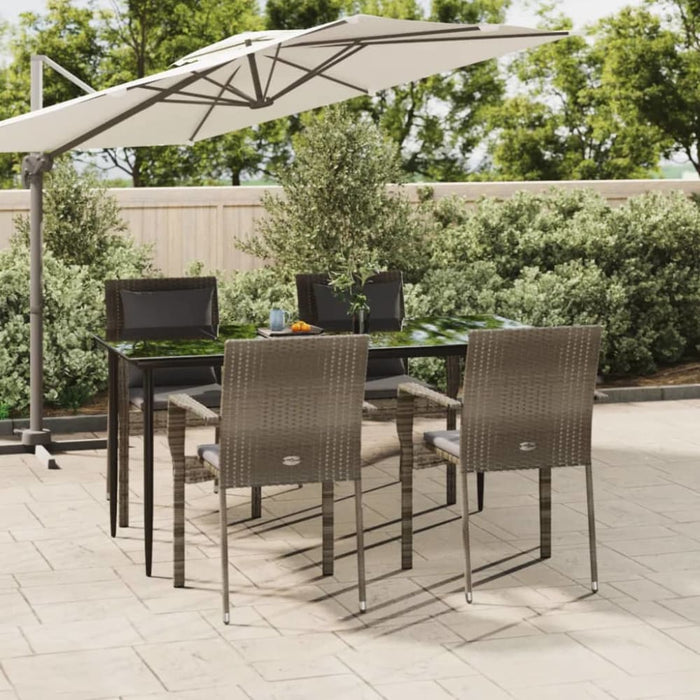 5 Piece Garden Dining Set With Cushions Black And Grey Poly
