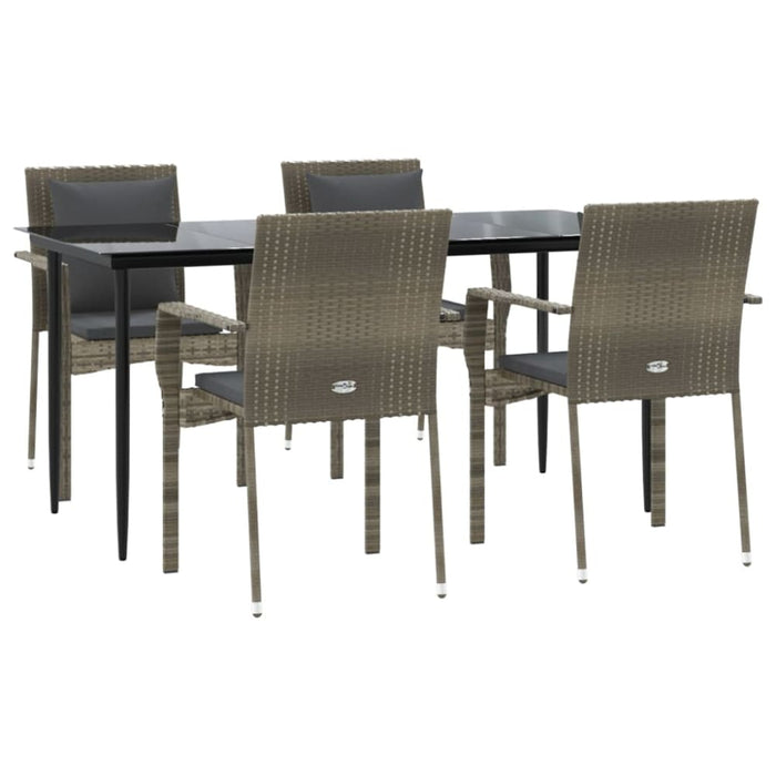 5 Piece Garden Dining Set With Cushions Black And Grey Poly