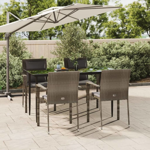 5 Piece Garden Dining Set With Cushions Black And Grey Poly