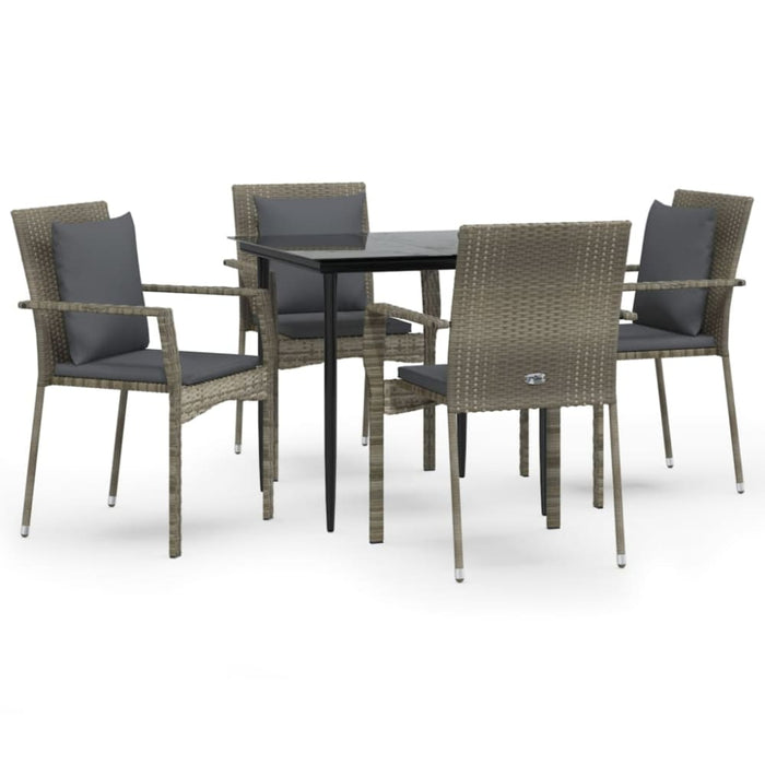 5 Piece Garden Dining Set With Cushions Black And Grey Poly