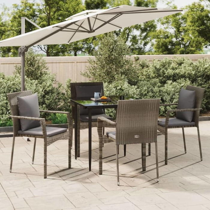 5 Piece Garden Dining Set With Cushions Black And Grey Poly