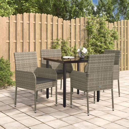 5 Piece Garden Dining Set With Cushions Black And Grey Poly