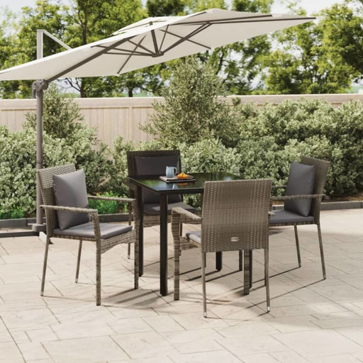 5 Piece Garden Dining Set With Cushions Black And Grey Poly