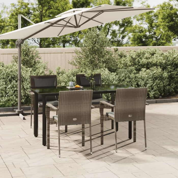 5 Piece Garden Dining Set With Cushions Black And Grey Poly