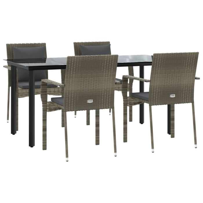 5 Piece Garden Dining Set With Cushions Black And Grey Poly