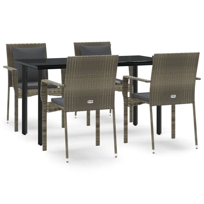 5 Piece Garden Dining Set With Cushions Black And Grey Poly