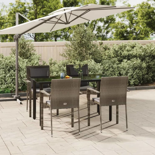5 Piece Garden Dining Set With Cushions Black And Grey Poly