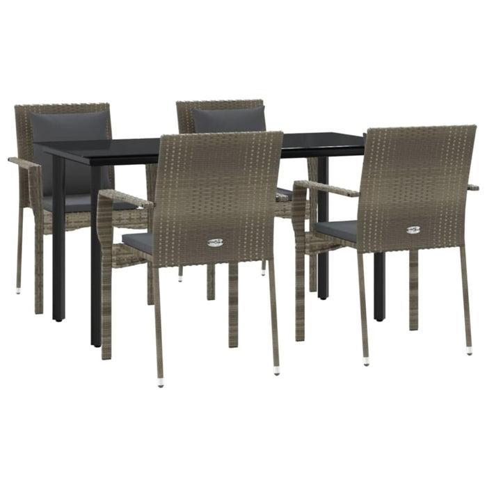 5 Piece Garden Dining Set With Cushions Black And Grey Poly