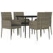 5 Piece Garden Dining Set With Cushions Black And Grey Poly