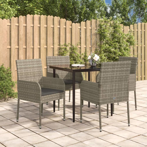 5 Piece Garden Dining Set With Cushions Black And Grey Poly