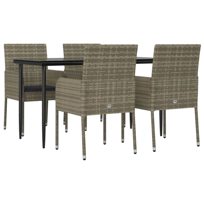5 Piece Garden Dining Set With Cushions Black And Grey Poly