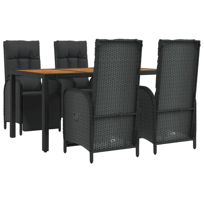 5 Piece Garden Dining Set with Cushions Black Poly Rattan