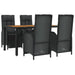 5 Piece Garden Dining Set with Cushions Black Poly Rattan