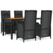 5 Piece Garden Dining Set with Cushions Black Poly Rattan