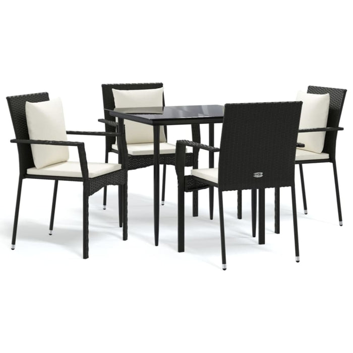 5 Piece Garden Dining Set With Cushions Black Poly Rattan